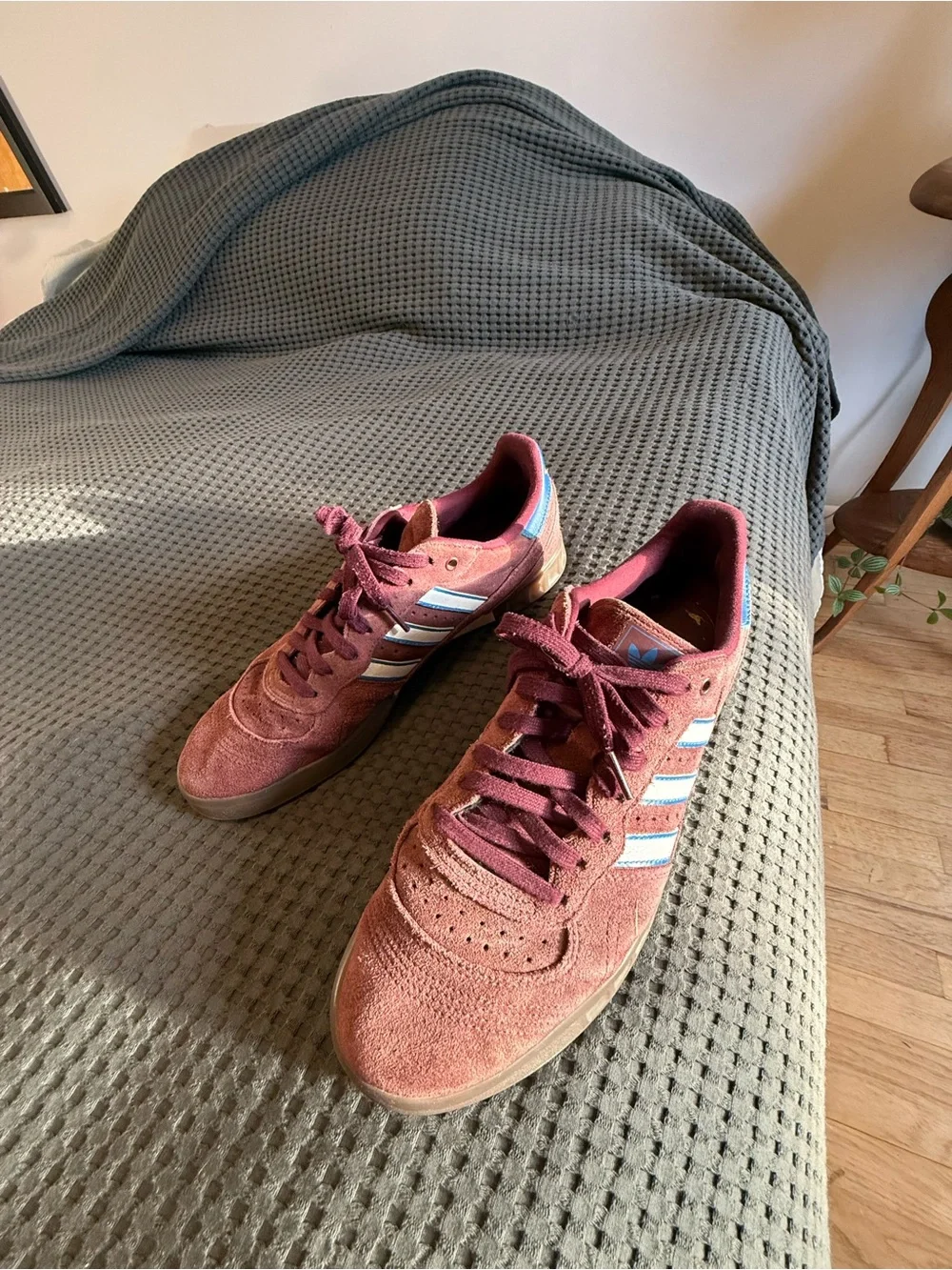 adidas burgundy suede